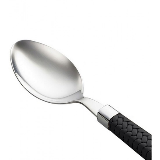 Jogo 6 Colheres 15cm Para Chá De Aço Inox Com Cabo De Plástico Rattan Preto